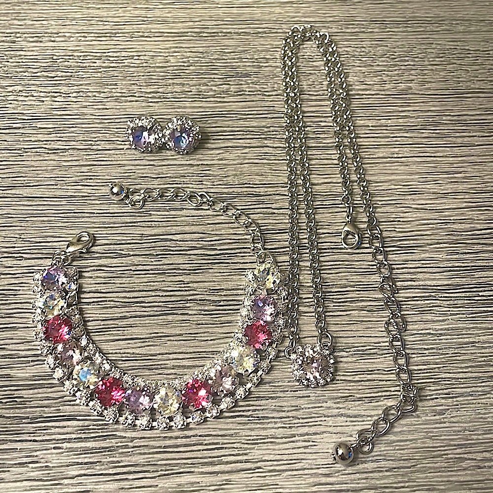 Sterling Silver Swarovski Halo Jewelry Set - Picture 7 of 15